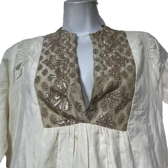 label ritu kumar Beige gold Embroidered peasant blouse Size 2 - Picture 2 of 6